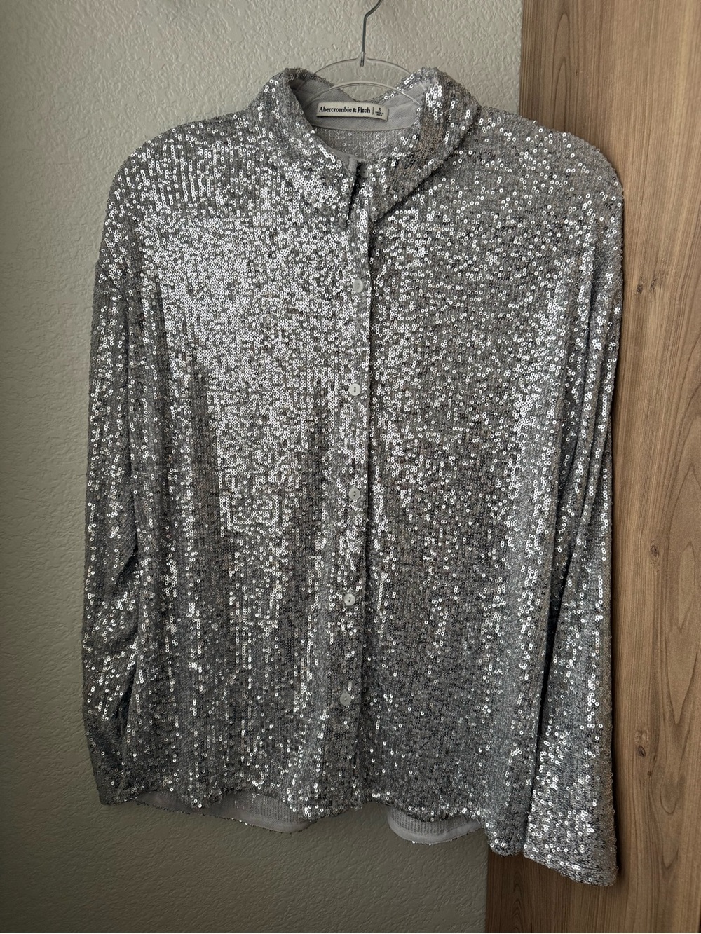 Abercrombie & Fitch Silver Sequin Button-Down Blouse